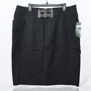 Lauren Ralph Lauren Woman Black Pencil Skirt 16W Buckle Detail Equestrian‎ NWT